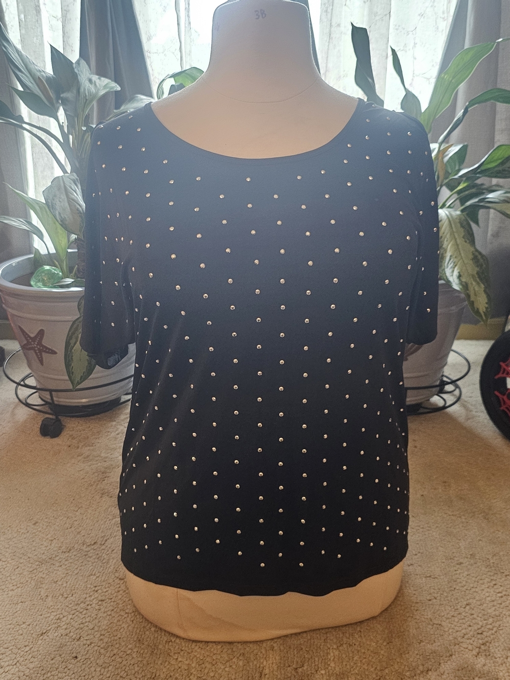Isabella Rodriguez Black Short Sleeve Top with Silver Studs
